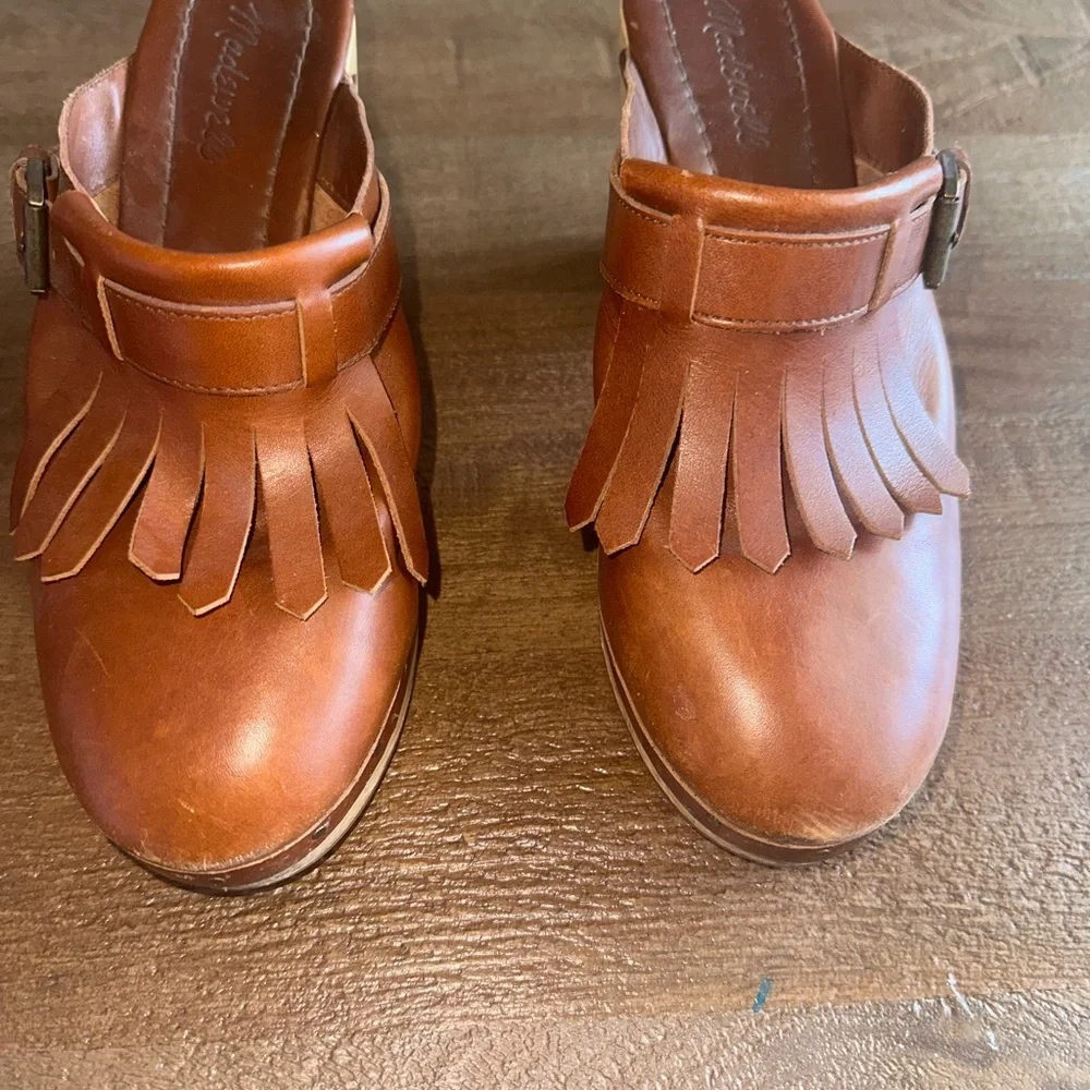 Brown Leather Mules with Chunky Wooden Heel - Picture 2 of 7